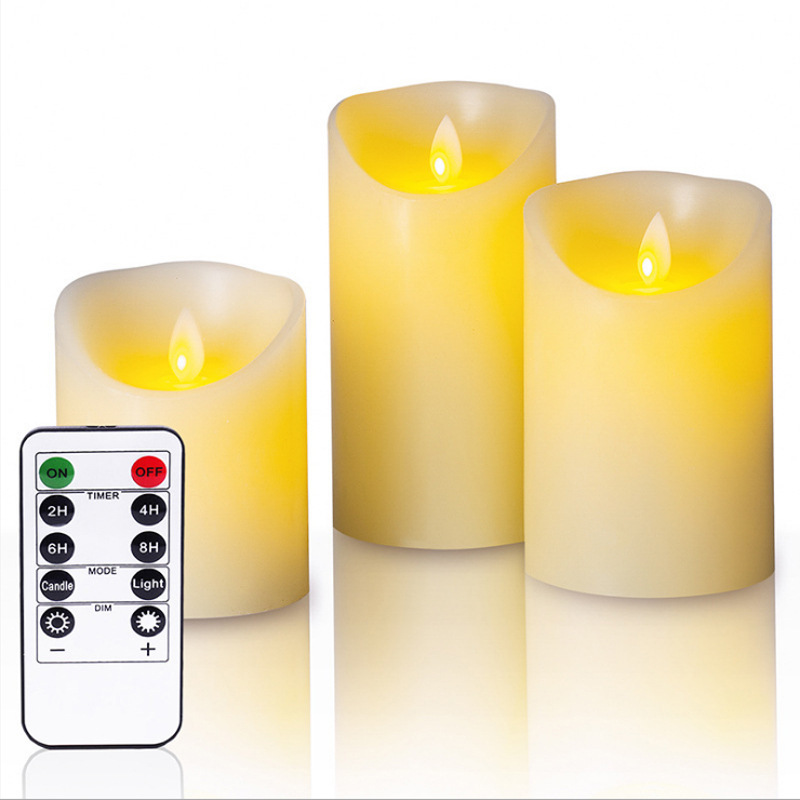 Senmasine 3PCS Battery Operated led Flameless Candles with Remote Control Real Wax Pillar LED Flickering Candle