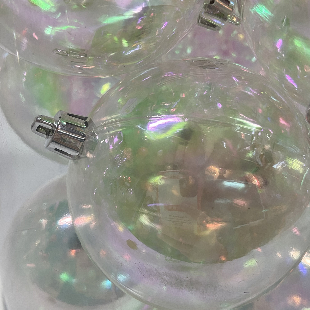 Christmas decoration supplier 8cm 20pcs iridescent plastic ornaments rainbow christmas transparent ball