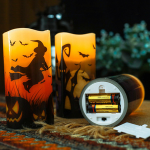 Senmasine Halloween Party Decoration Decal Battery Operated Flickering Wick Real Pillar Wax Flameless Candles Led