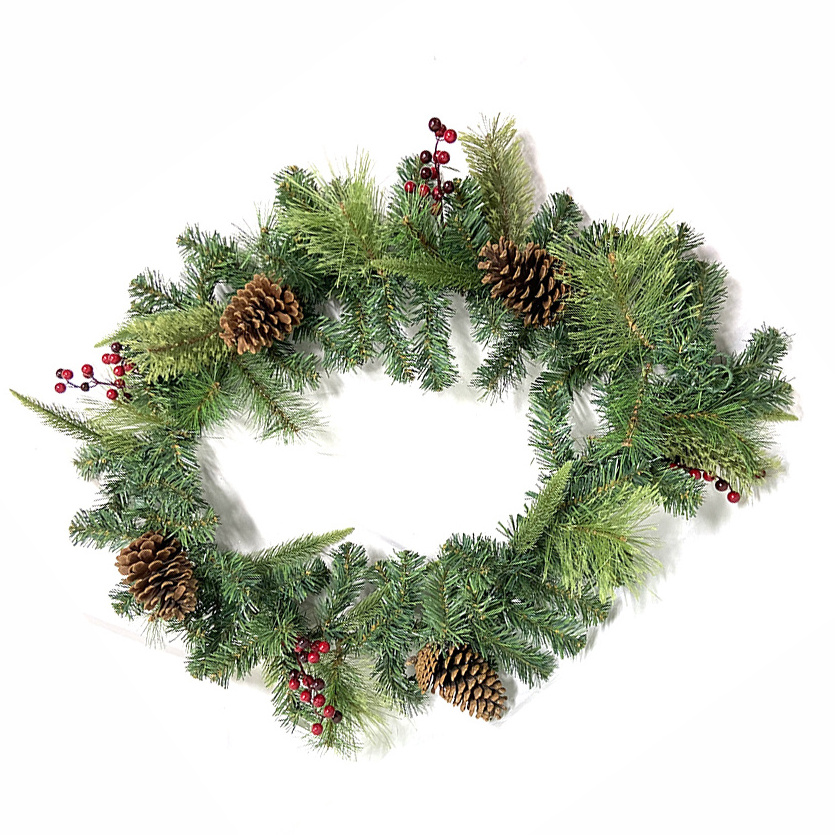 Senmasine 6ft Christmas artificial garlands with pine cones red berry artificial pvc pine needle branch