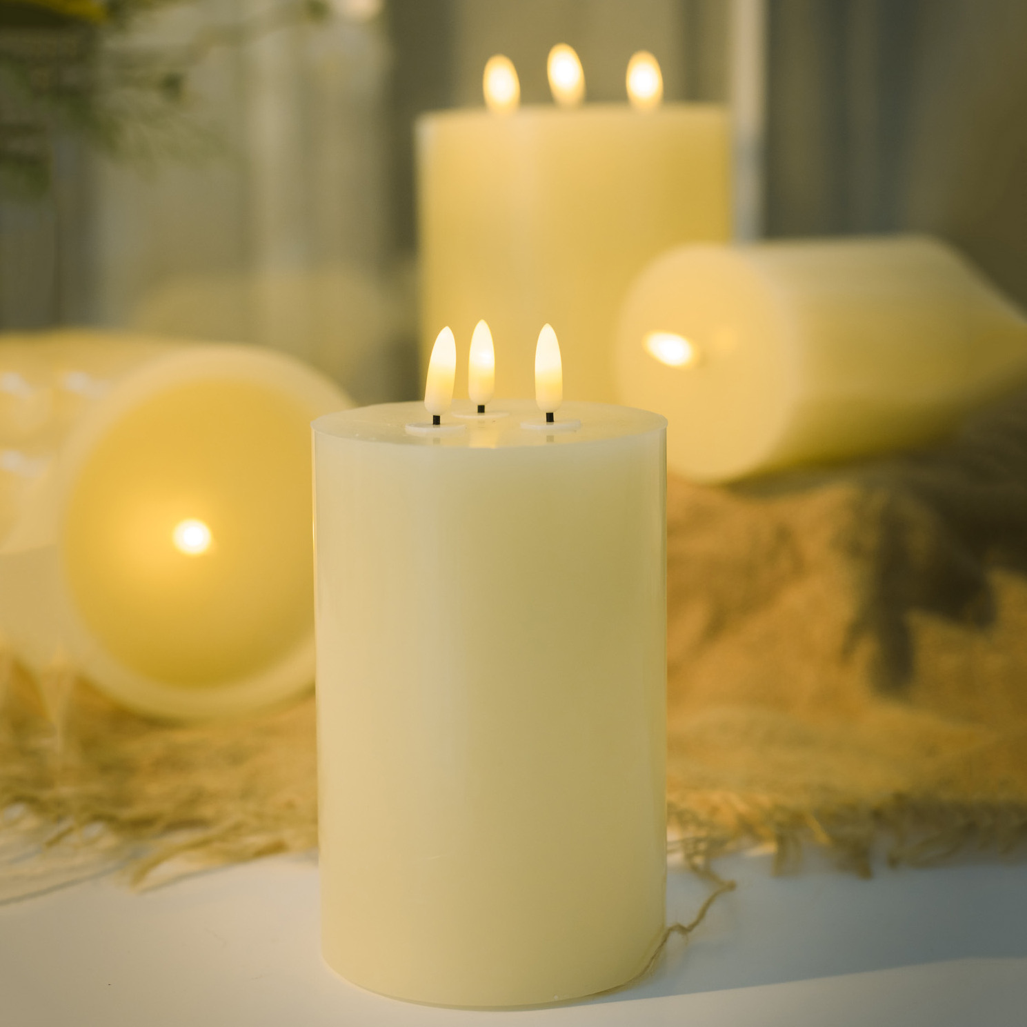 Senmasine 10*15cm 15*15cm 15*22cm Battery Operated Flickering Wick Real Pillar Wax Led Flameless Bullet Candles