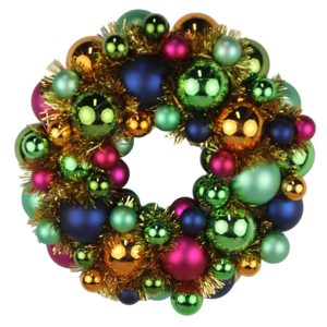 Senmasine Colorful Design 33cm Tinsel Ornaments Baubles Shatterproof Ball Christmas Wreath With Plastic Base Xmas Party Decor