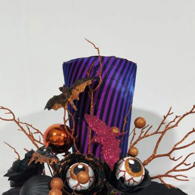 39cm purple black hat Halloween with bronze glitter plastic branches black roses bat styrofoam ball branch decoration eye