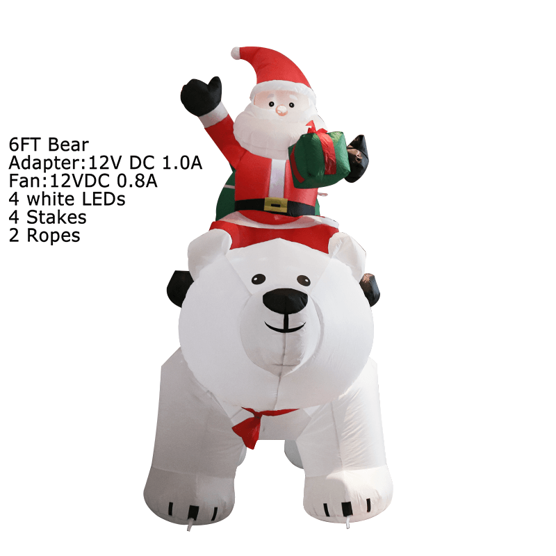 6ft Santa Claus Riding Polar Bears Christmas Inflatable Bear With Built-in Led Lights Blow Up Yard Xmas Party Decoration