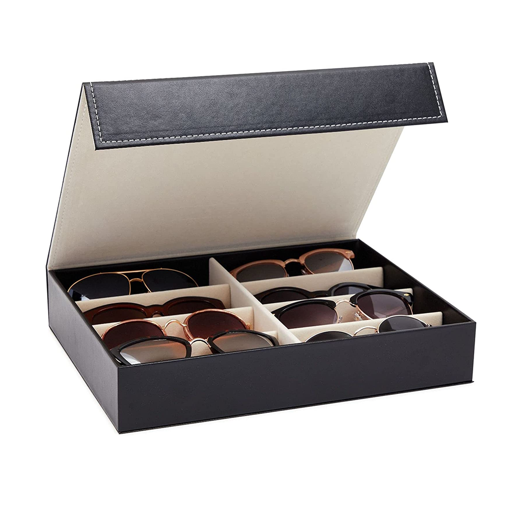 SESI Customized Glasses Storage Case 8 Slot PU Leather Sunglasses Case Organizer Eyewear Display Tray With Lid