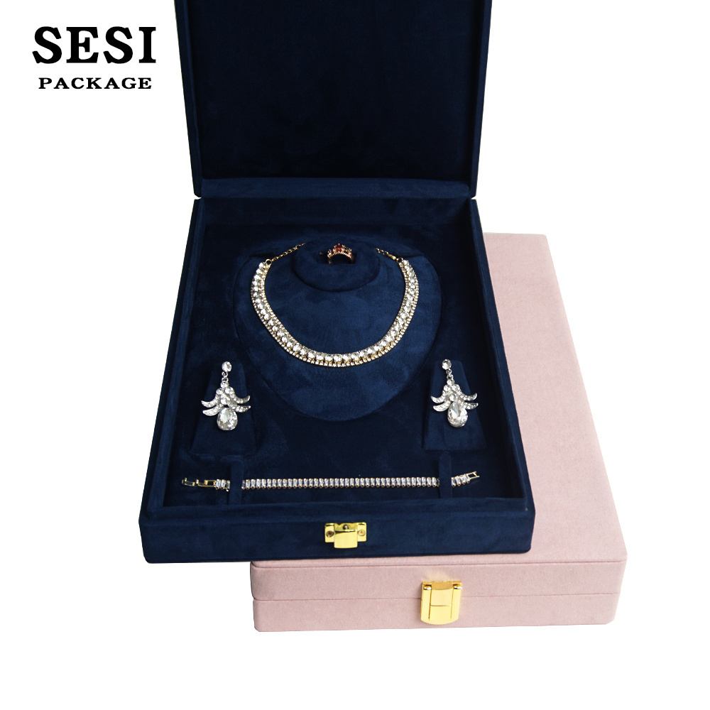 Wholesale Luxury Big 'Jewelery' Box Velvet Jewelry Display Box Pendant Bangle Earring Ring Necklace Large Jewelry Box With Lock