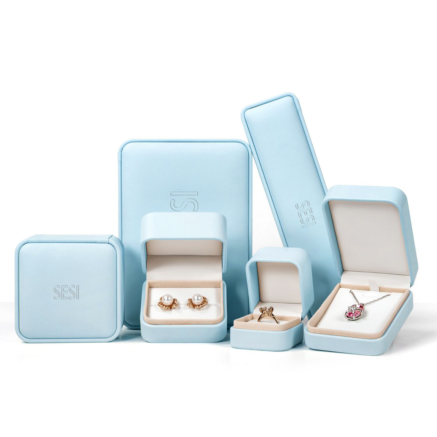 High-end Jewelry Box Jewelry Box Set Packaging with Logo Earring Bracelet Necklace Ring Leather White Jewelry Packing