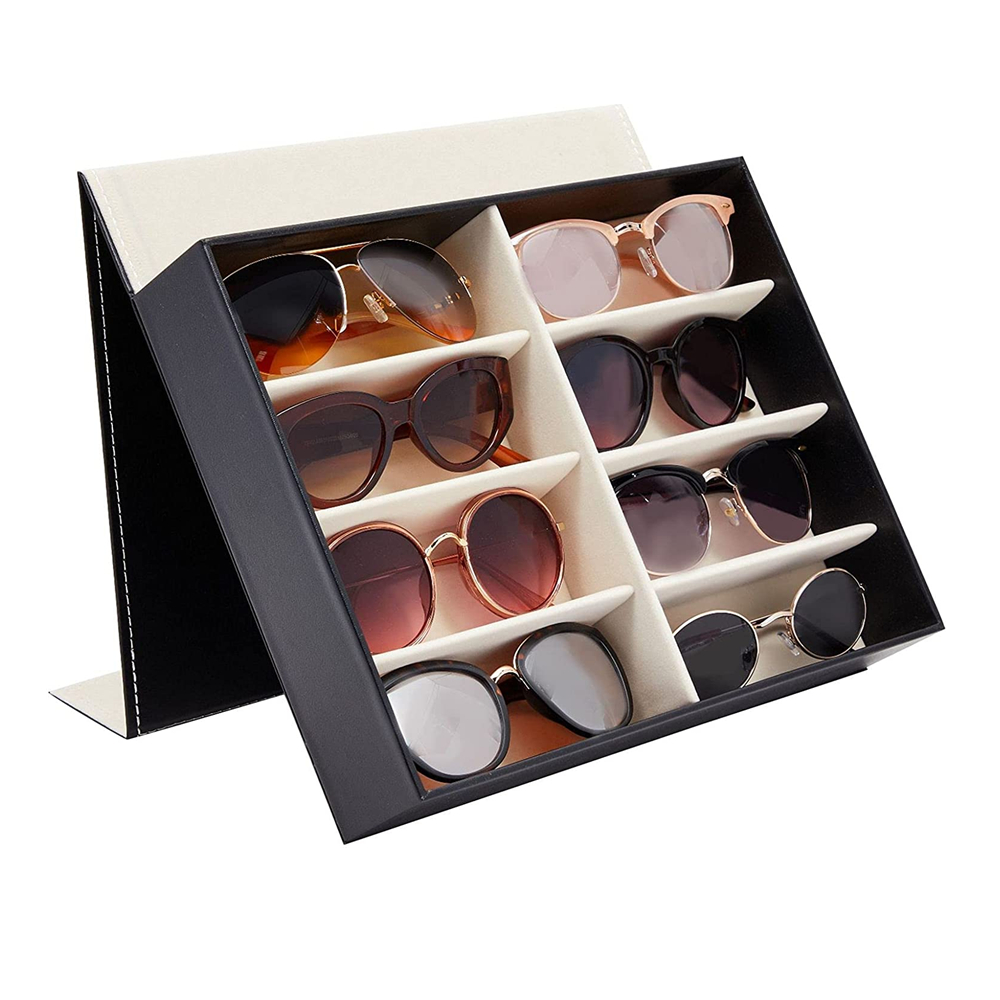 SESI Customized Glasses Storage Case 8 Slot PU Leather Sunglasses Case Organizer Eyewear Display Tray With Lid