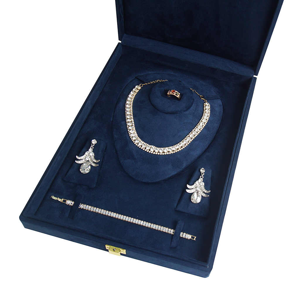 Wholesale Luxury Big 'Jewelery' Box Velvet Jewelry Display Box Pendant Bangle Earring Ring Necklace Large Jewelry Box With Lock