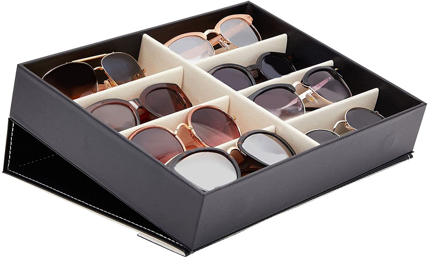 SESI Customized Glasses Storage Case 8 Slot PU Leather Sunglasses Case Organizer Eyewear Display Tray With Lid