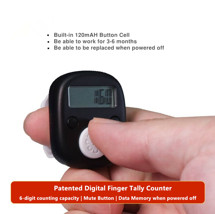 Clicker 6 Digit Number Counters Plastic Shell Hand Finger Display Manual Counting Tally with LED light