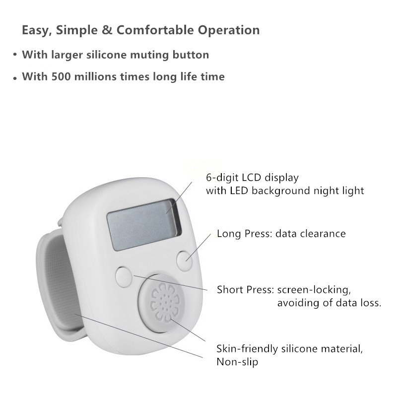 Clicker 6 Digit Number Counters Plastic Shell Hand Finger Display Manual Counting Tally with LED light