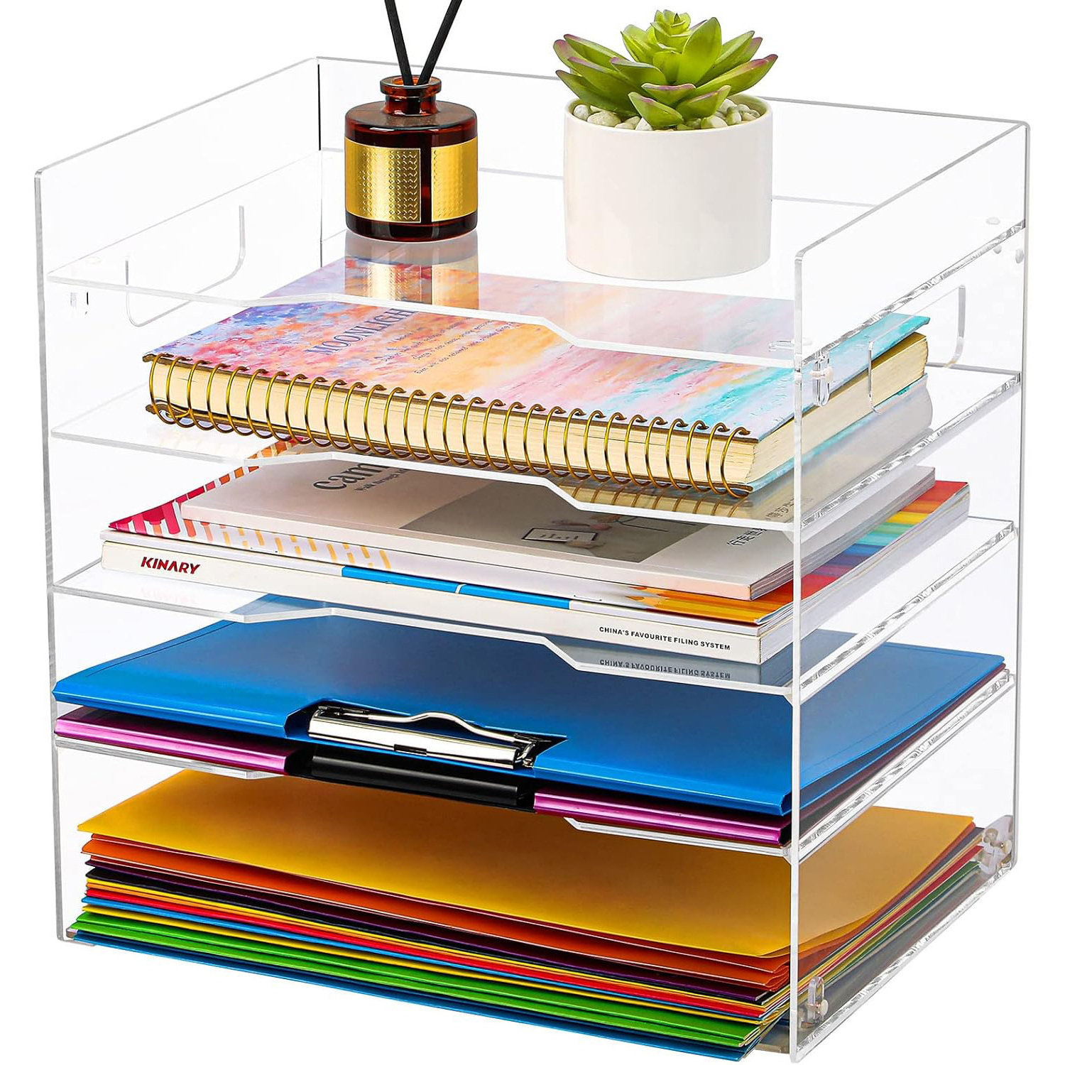 Desk Paper Organizer Tray Acrylic File Storage Organizer Desktop Letter Tray Office Desk Accessories Organizers