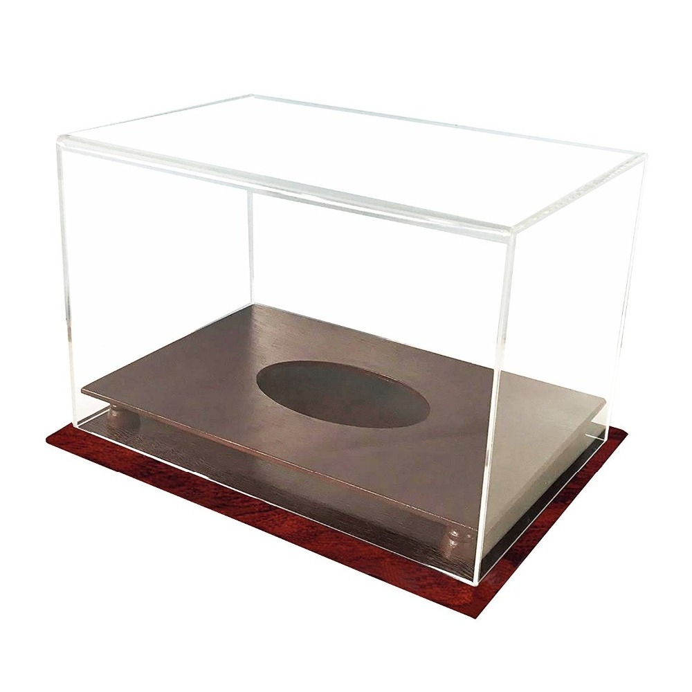 Deluxe Versatile UV Acrylic Sports Products Display Box Risers Stand Football Display Case with Wooden Base