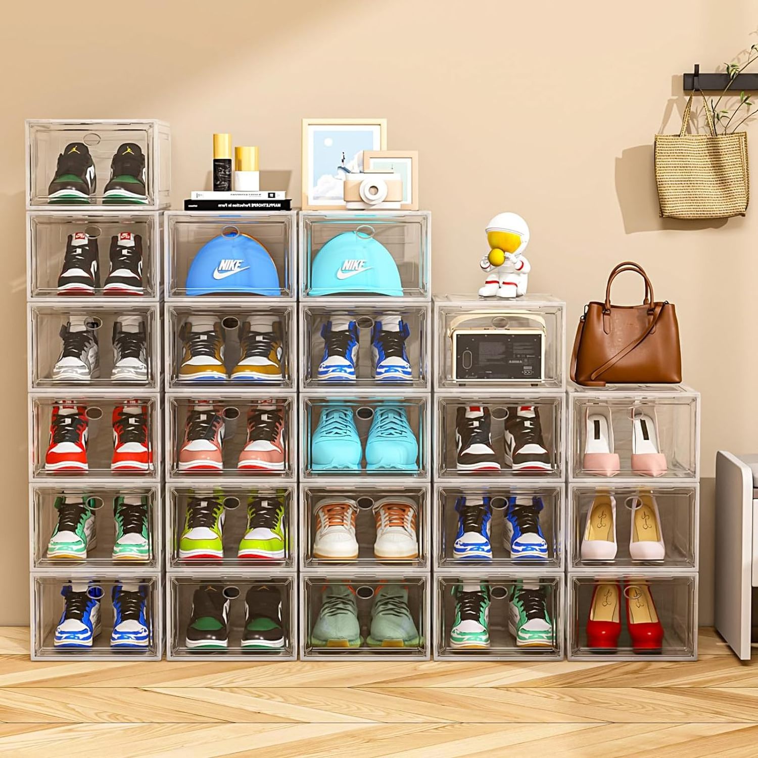 Clear Acrylic Shoe Storage Organizer Closet Stackable Boxes Foldable Shoes Rack Sneaker Boot Container Plastic Shoe Box