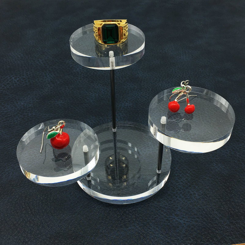 Acrylic Jewelry Show Holder Earrings Display Riser 3 Tier Rotatable Clear Jewelry Rings Display Stand for Retail Shop