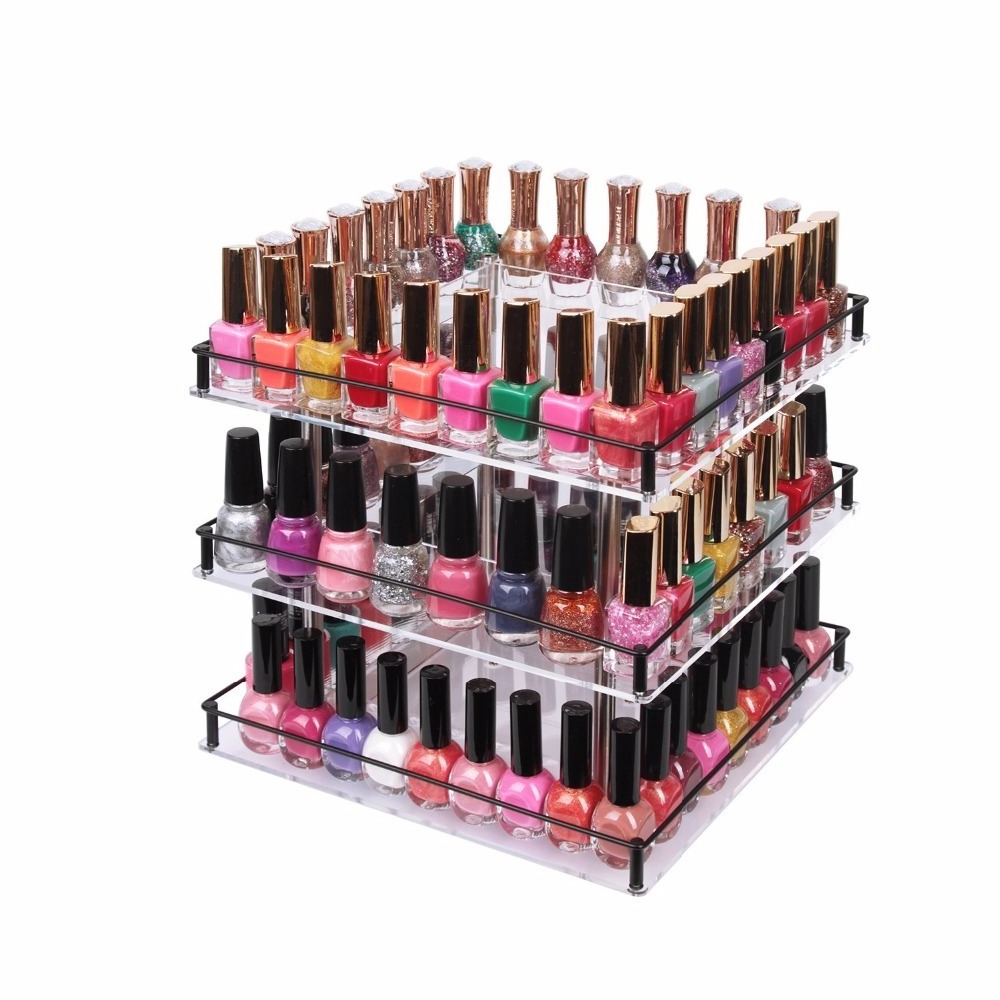 3 Tier 210 Nail Polish 360 Rotating Acrylic Organizer Stand Makeup Cosmetics Storage Box Carousel Shelf Display Rack