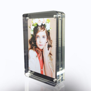 Factory Wholesale Crystal Round Corners Double Side Block Set Picture Display Clear Acrylic Magnetic Photo Frame for Gift