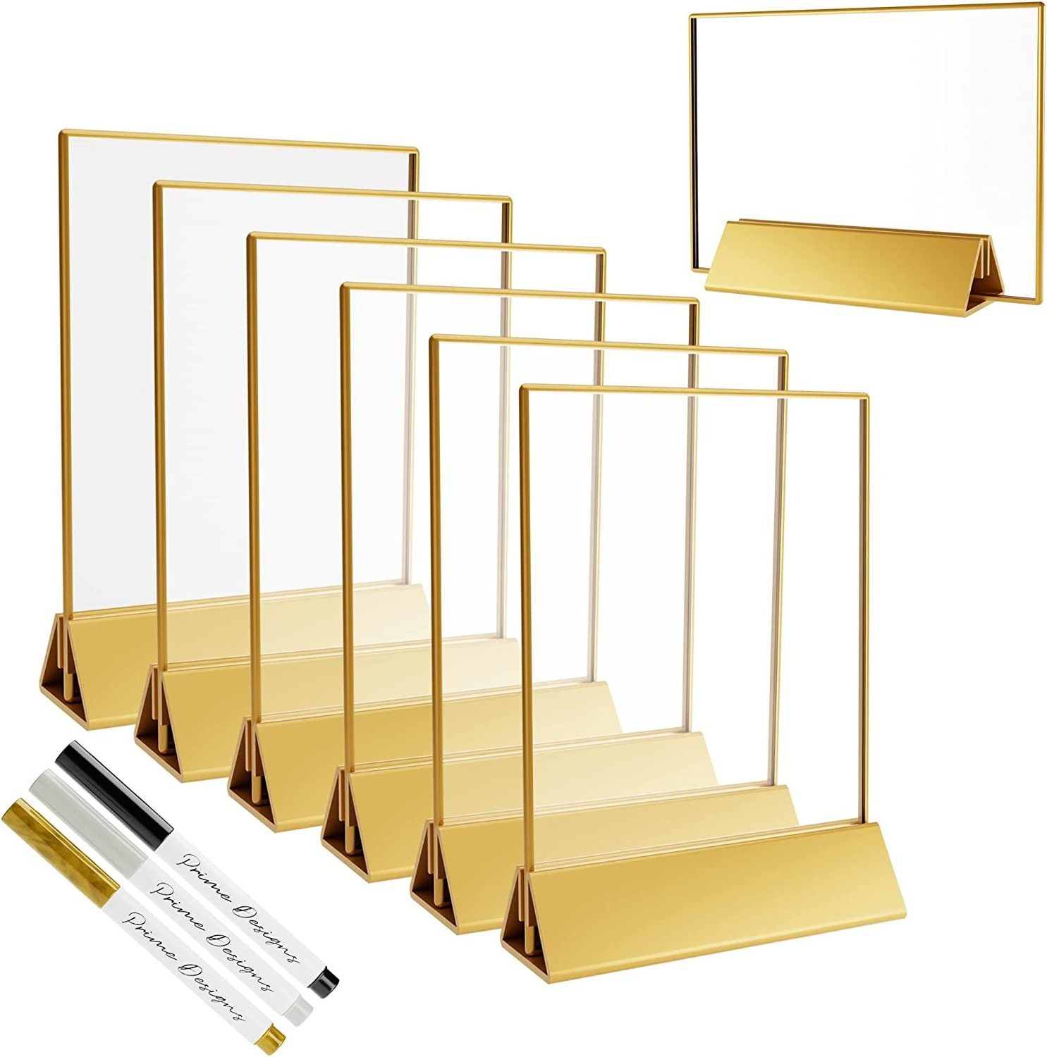 Clear Double Side Acrylic Menu Holder Wedding Table Number Gold Border Frame Display Stand For Party Photo Art Display