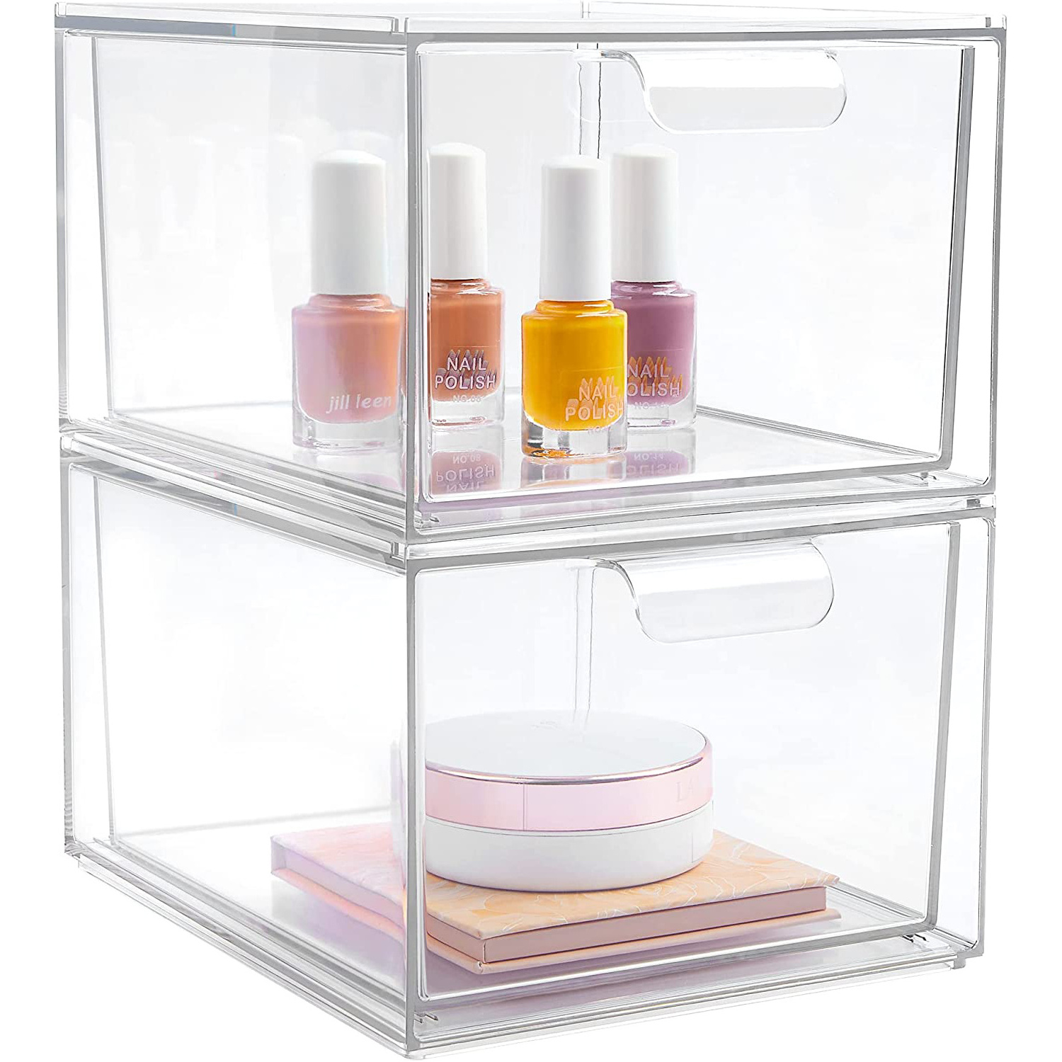 Stackable Makeup Organizer Storage Drawers Acrylic Bathroom Organizers Clear Plastic Storage Bins For Vanity