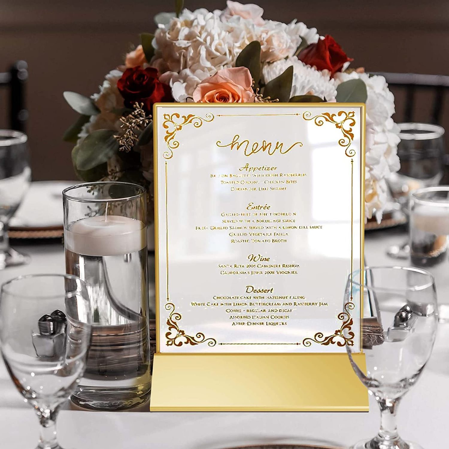 Clear Double Side Acrylic Menu Holder Wedding Table Number Gold Border Frame Display Stand For Party Photo Art Display