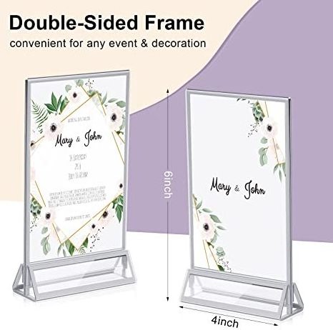 4x6 5x7 Clear Acrylic Sign Holder With Sliver Borders And Vertical Stand Double Sided Table Menu Holders Picture Frames