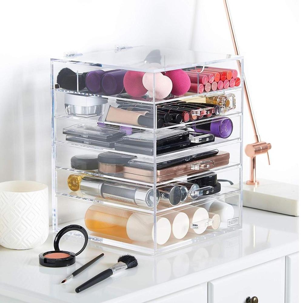 2022 Trends Manufacturer 6 Tier 5 Drawers Clear Cube Acrylic Cosmetic Makeup Drawer Organizer