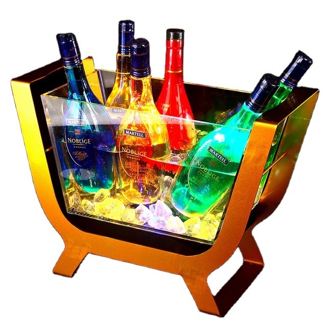 Boat Shaped 6/12 Bottles Champagne Size Bar Ice Barrel LED Luminous Beer Wine Bottle Holder Led Rechargeable Acrylic Ice Bucket