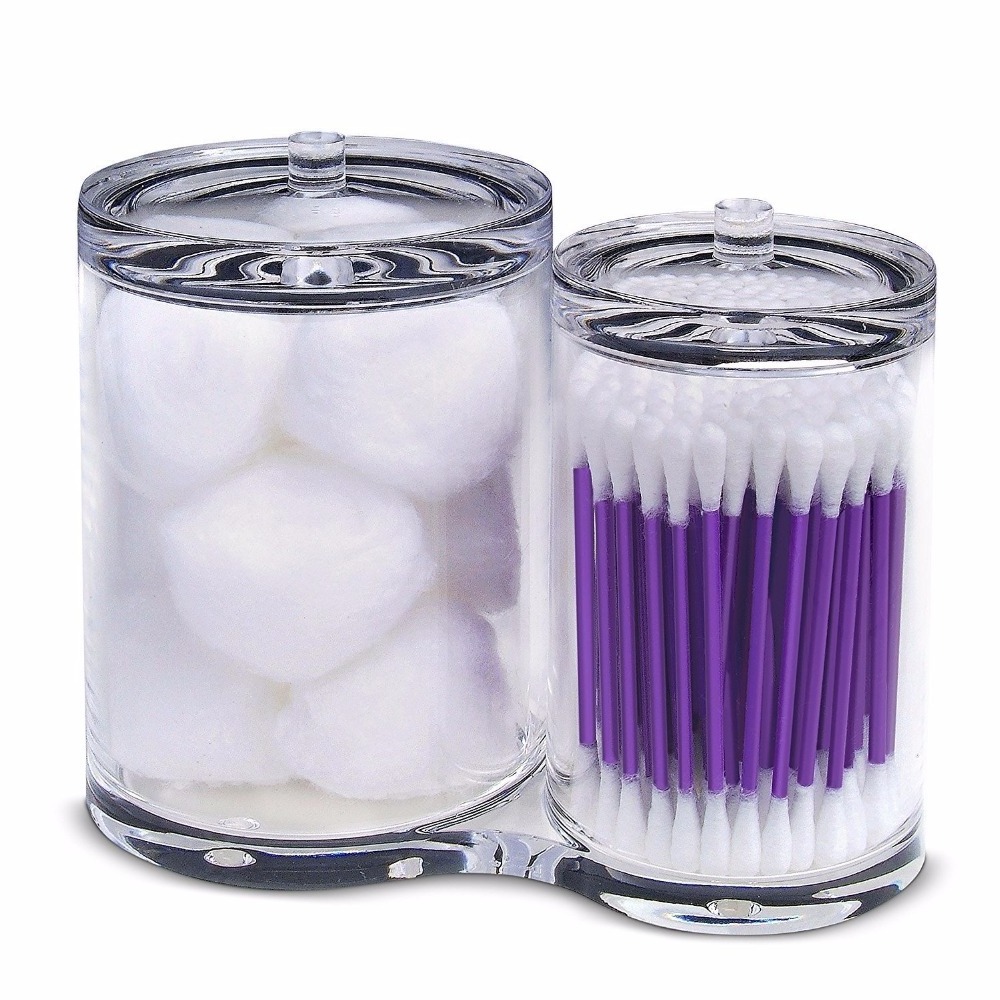 Round Acrylic Cotton Pads Swab Storage Organizer Case Cotton Ball Swabs Holder Container Q-tip Holder for Makeup