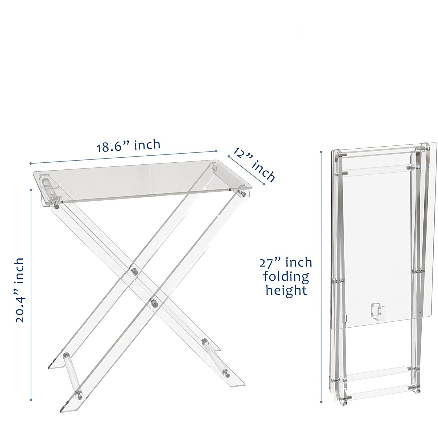 Modern Foldable Furniture Small Desk Clear Folding Side Table Acrylic Breakfast Folding TV Tray Table for Living Room, Bed Room