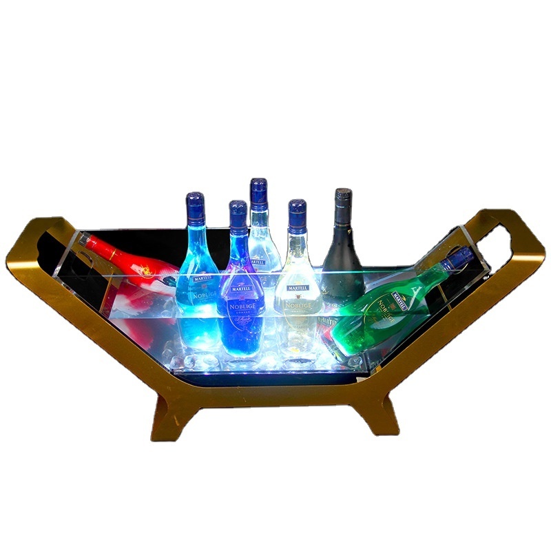 Boat Shaped 6/12 Bottles Champagne Size Bar Ice Barrel LED Luminous Beer Wine Bottle Holder Led Rechargeable Acrylic Ice Bucket