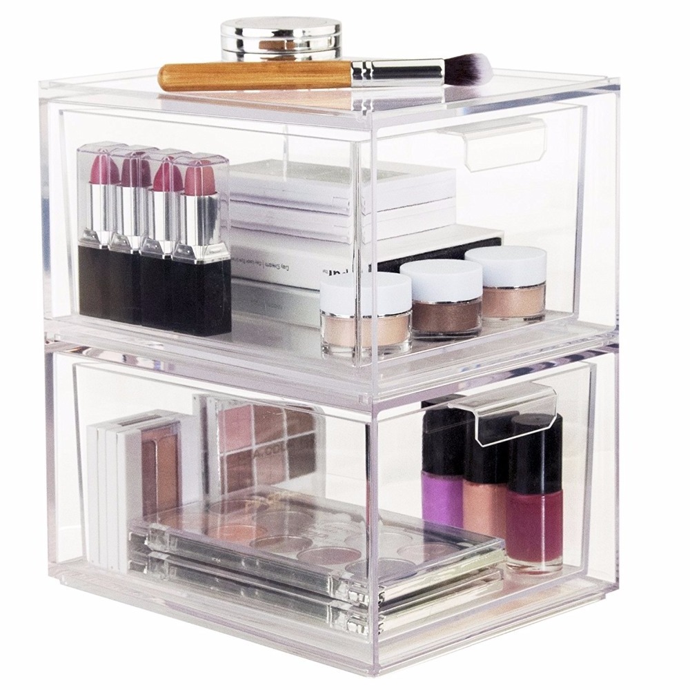 Stackable Makeup Organizer Storage Drawers Acrylic Bathroom Organizers Clear Plastic Storage Bins For Vanity