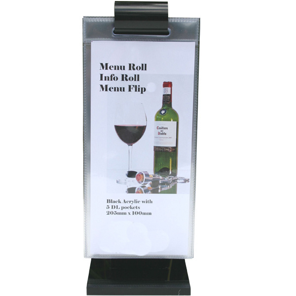 Custom Hot Sale Tabletop T shape Pocket Sign Holder Roll Menu Stand Acrylic Flip Menu Holder for Restaurant