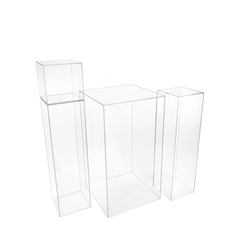 Custom Wholesale Art Sculpture Display Box Cube Clear Counter Plinth Stand Display Acrylic Pedestal Display Stand for Wedding