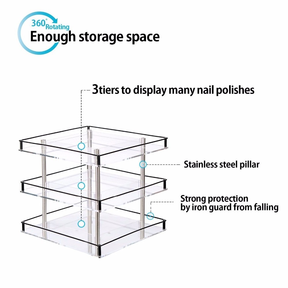 3 Tier 210 Nail Polish 360 Rotating Acrylic Organizer Stand Makeup Cosmetics Storage Box Carousel Shelf Display Rack