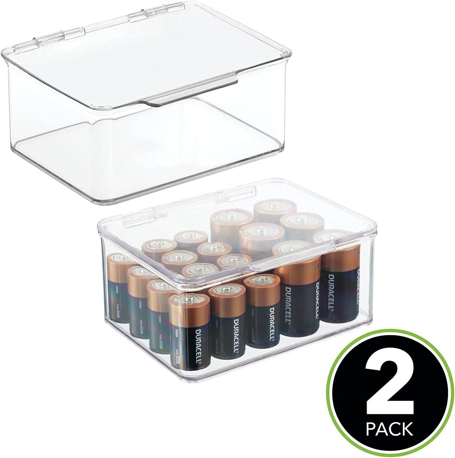 Plastic Small Stackable Divided Battery Storage Organizer Box with Hinged Lid for  D 9 Volt Sizes Great Storage