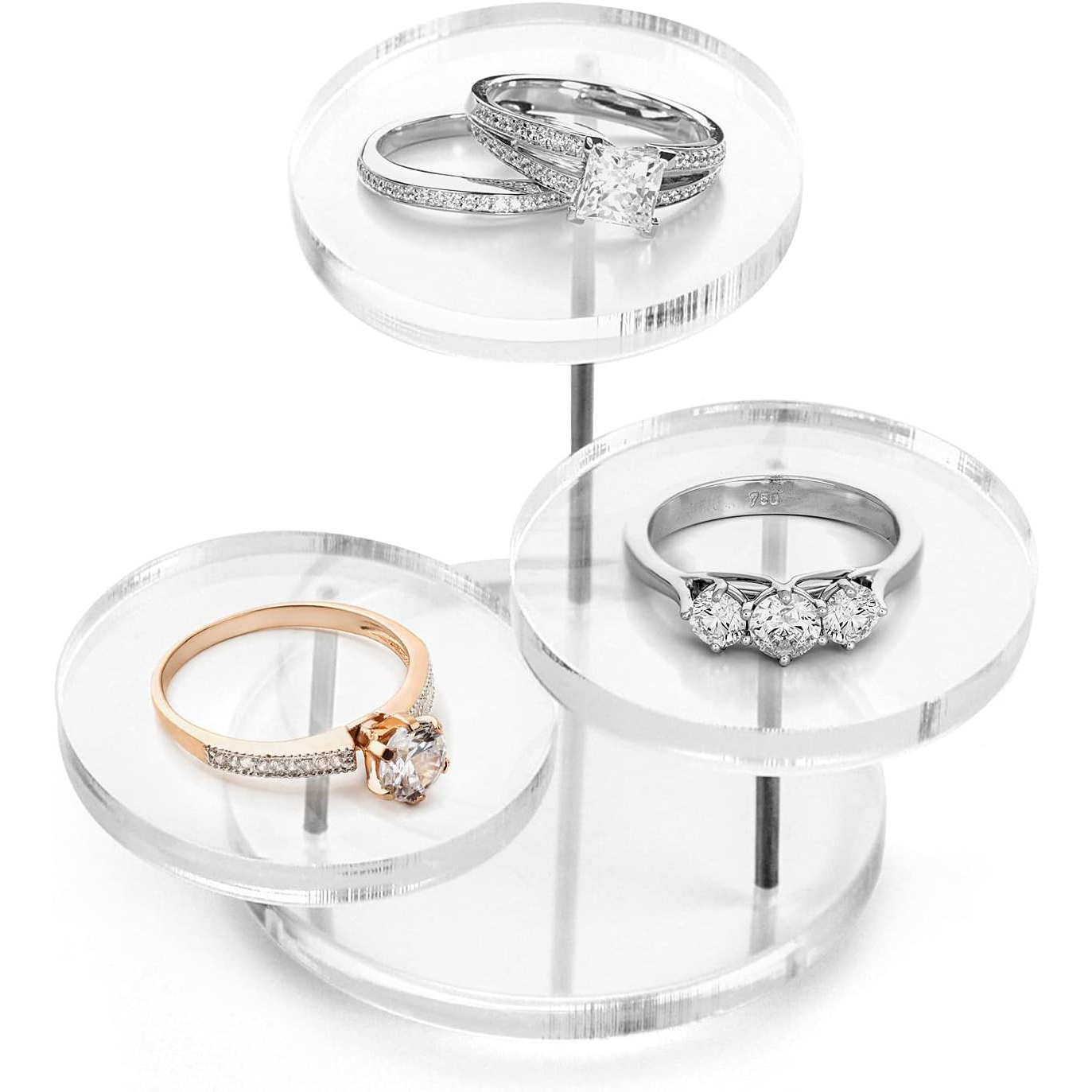 Acrylic Jewelry Show Holder Earrings Display Riser 3 Tier Rotatable Clear Jewelry Rings Display Stand for Retail Shop