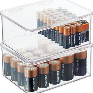 Plastic Small Stackable Divided Battery Storage Organizer Box with Hinged Lid for  D 9 Volt Sizes Great Storage