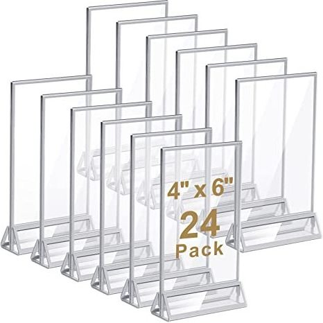 4x6 5x7 Clear Acrylic Sign Holder With Sliver Borders And Vertical Stand Double Sided Table Menu Holders Picture Frames