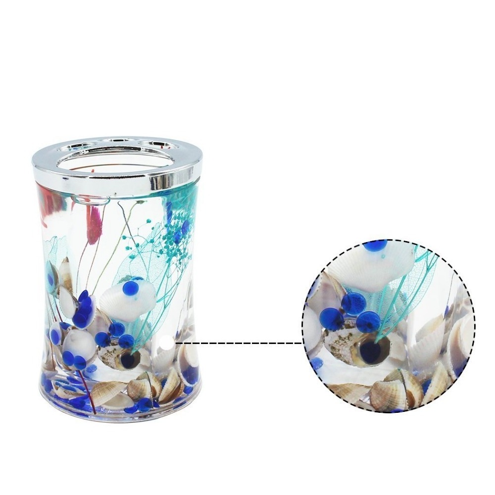 Unique Design Ocean Series Bathroom Organizer Set Acrylic Bathroom Washing Accessory Set With Blue Glass And Sea Shell