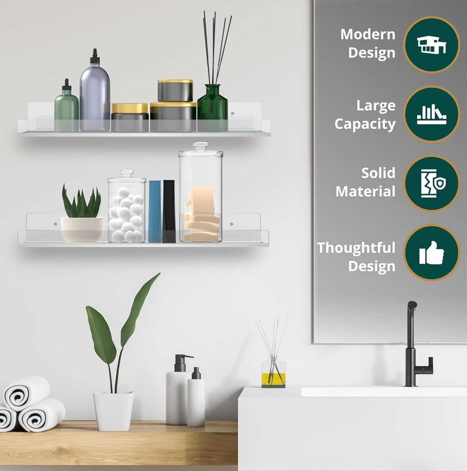 Set of 4 Spacious Clear Floating Shelves Versatile Sturdy Organizer Shelf Acrylic Wall Shelves for Decoration Display