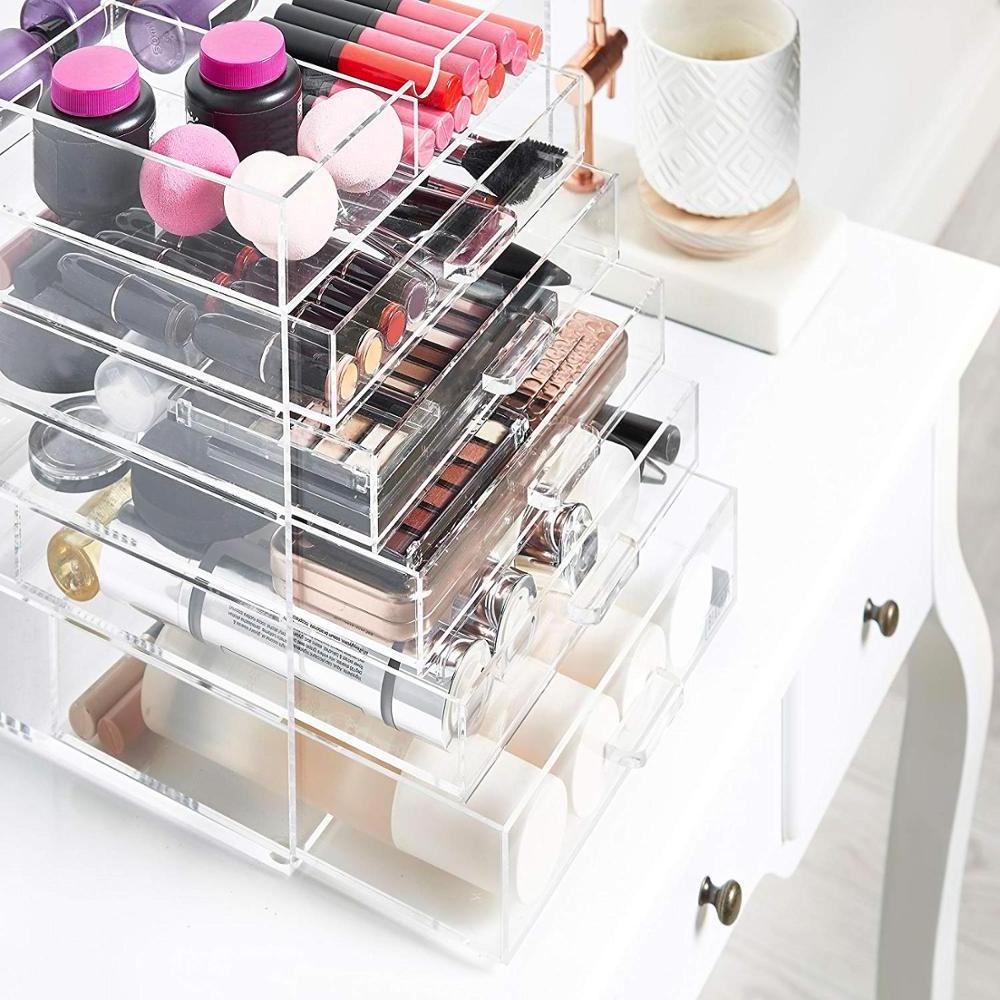 2022 Trends Manufacturer 6 Tier 5 Drawers Clear Cube Acrylic Cosmetic Makeup Drawer Organizer