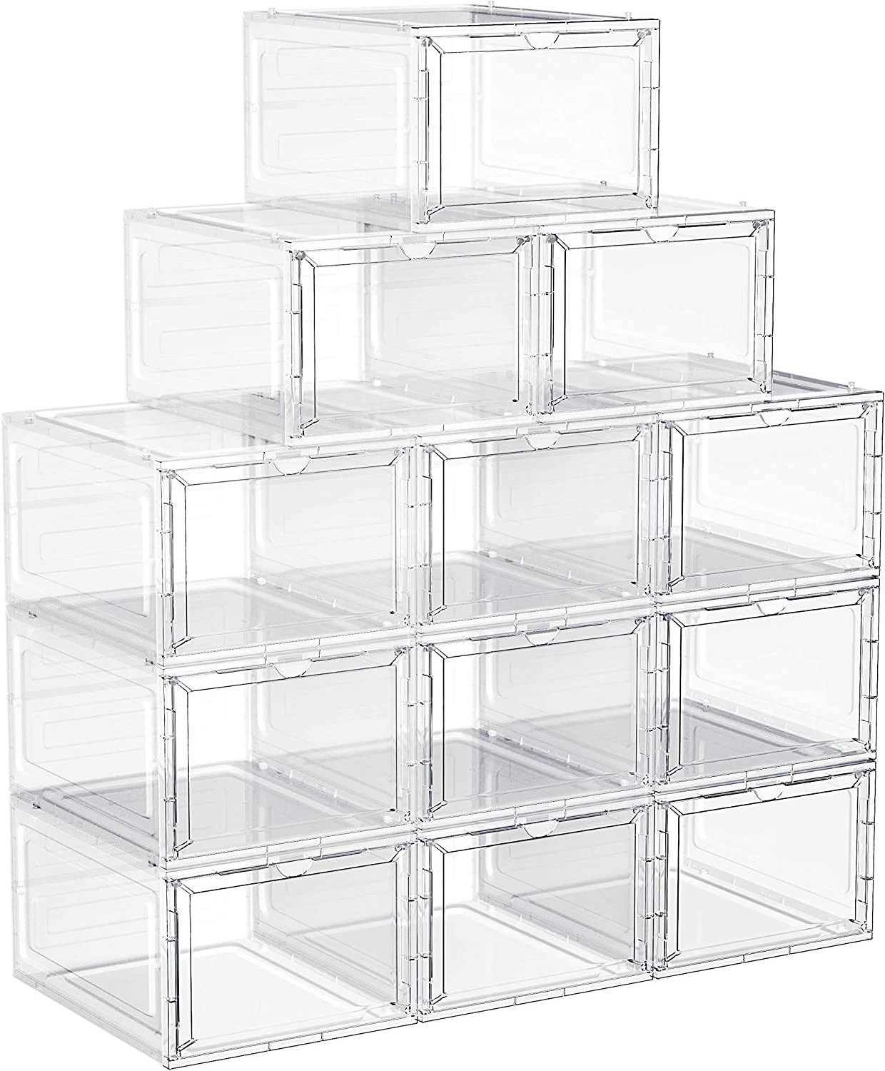 Easy Assembly Shoe Boxes Clear Shoe Organizers Set Of 12 Plastic Shoe Storage With Clear Door