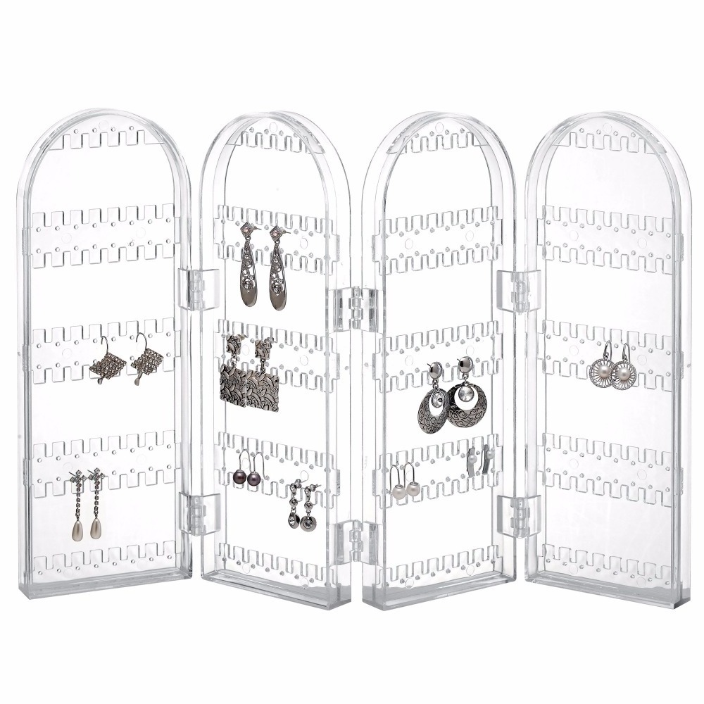 Clear 4 Doors Foldable Necklace Display Rack 256 Holes Double Sided Acrylic Jewelry Earrings Holder for Women Gift