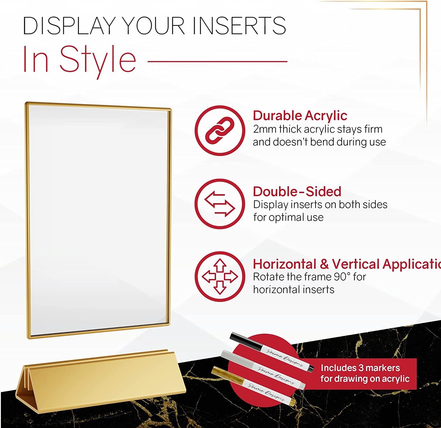 Clear Double Side Acrylic Menu Holder Wedding Table Number Gold Border Frame Display Stand For Party Photo Art Display