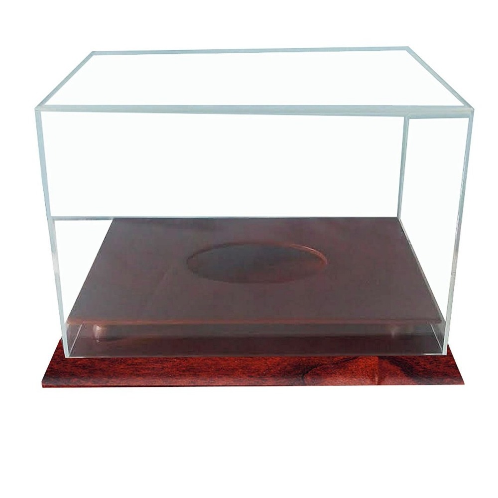 Deluxe Versatile UV Acrylic Sports Products Display Box Risers Stand Football Display Case with Wooden Base