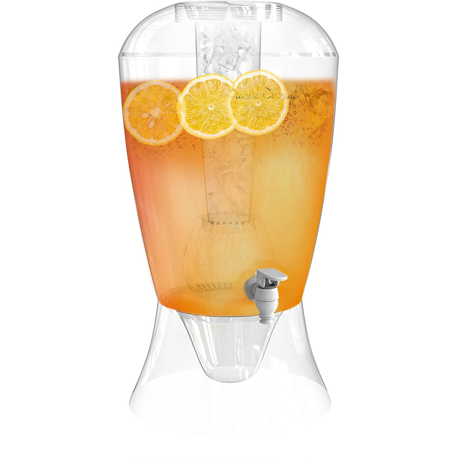 Food Grade Clear 2 Gallon Beverage Dispenser Acrylic Drink Dispenser with Cooling Ice Cylinder, Infusion Bowl for Fruit