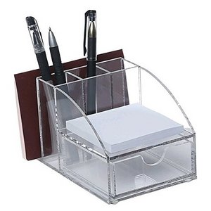 Premium Acrylic Desktop Office Supplies Organizer Desk Stationary Organizer with Note Pad Holder, Mail Storage & Pencil Slots