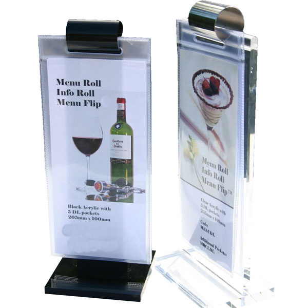 Custom Hot Sale Tabletop T shape Pocket Sign Holder Roll Menu Stand Acrylic Flip Menu Holder for Restaurant