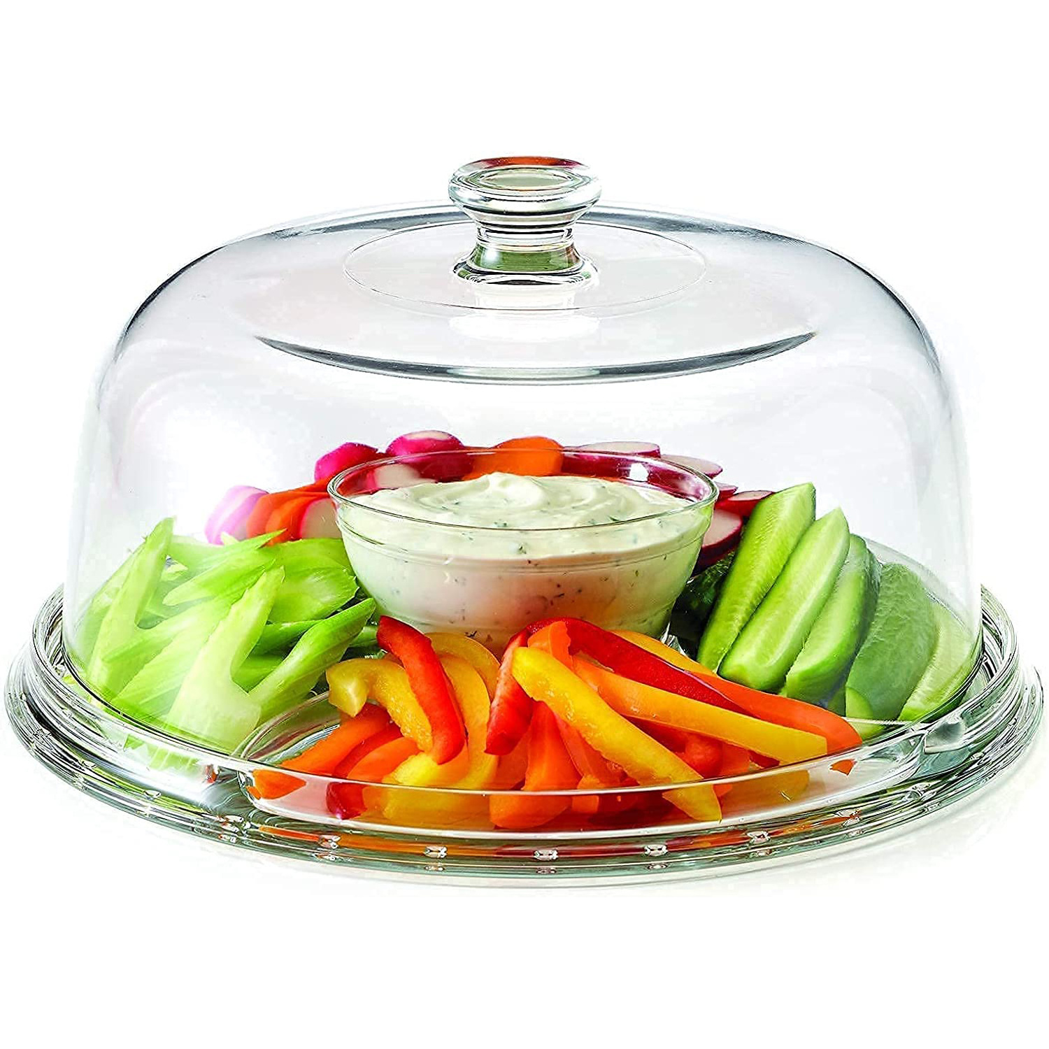 6 in 1 Multifunctional Dessert Serving Platter Clear Cake Plate Holder  Acrylic Cake Stand with Dome Cover for Salad Bowl